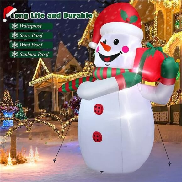 8FT Inflatables Snowman with Built-in Bright LED Lights, with Hat & Gift Box - Picture 4 of 6
